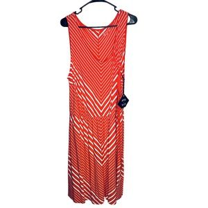 Ava & Viv Coral Chevron Striped Sleeveless Dress New